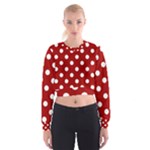 Polka Dots - White on Dark Candy Apple Red Women s Cropped Sweatshirt