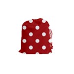 Polka Dots - White on Dark Candy Apple Red Drawstring Pouch (S)