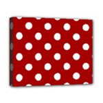 Polka Dots - White on Dark Candy Apple Red Canvas 10  x 8  (Stretched)