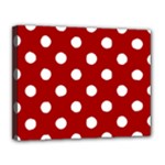 Polka Dots - White on Dark Candy Apple Red Canvas 14  x 11  (Stretched)