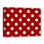 Polka Dots - White on Dark Candy Apple Red Canvas 16  x 12  (Stretched)