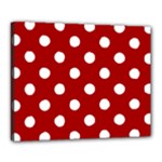 Polka Dots - White on Dark Candy Apple Red Canvas 20  x 16  (Stretched)