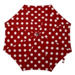Polka Dots - White on Dark Candy Apple Red Hook Handle Umbrella (Large)
