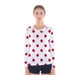 Polka Dots - Dark Candy Apple Red on White Women s Long Sleeve T-shirt