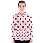 Polka Dots - Dark Candy Apple Red on White Women s Zipper Hoodie