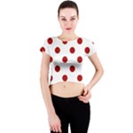 Polka Dots - Dark Candy Apple Red on White Crew Neck Crop Top
