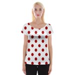 Polka Dots - Dark Candy Apple Red on White Women s Cap Sleeve Top