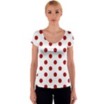 Polka Dots - Dark Candy Apple Red on White Women s V-Neck Cap Sleeve Top
