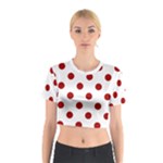 Polka Dots - Dark Candy Apple Red on White Cotton Crop Top