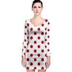 Polka Dots - Dark Candy Apple Red on White Long Sleeve Bodycon Dress