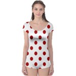 Polka Dots - Dark Candy Apple Red on White Boyleg Leotard (Ladies)