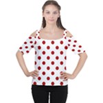 Polka Dots - Dark Candy Apple Red on White Women s Cutout Shoulder Tee