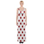 Polka Dots - Dark Candy Apple Red on White Maxi Thigh Split Dress