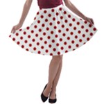 Polka Dots - Dark Candy Apple Red on White A-line Skater Skirt