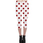 Polka Dots - Dark Candy Apple Red on White Capri Leggings