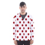 Polka Dots - Dark Candy Apple Red on White Hooded Wind Breaker (Men)