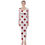 Polka Dots - Dark Candy Apple Red on White Long Sleeve Catsuit