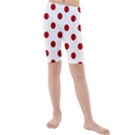Polka Dots - Dark Candy Apple Red on White Kid s Mid Length Swim Shorts