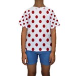 Polka Dots - Dark Candy Apple Red on White Kid s Short Sleeve Swimwear