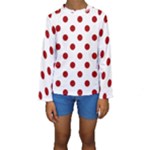 Polka Dots - Dark Candy Apple Red on White Kid s Long Sleeve Swimwear
