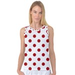 Polka Dots - Dark Candy Apple Red on White Women s Basketball Tank Top
