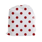 Polka Dots - Dark Candy Apple Red on White Drawstring Pouch (XXl)