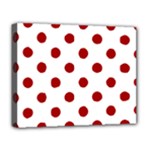 Polka Dots - Dark Candy Apple Red on White Deluxe Canvas 20  x 16  (Stretched)