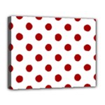 Polka Dots - Dark Candy Apple Red on White Canvas 14  x 11  (Stretched)