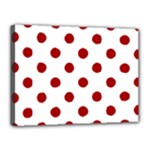 Polka Dots - Dark Candy Apple Red on White Canvas 16  x 12  (Stretched)