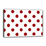 Polka Dots - Dark Candy Apple Red on White Canvas 18  x 12  (Stretched)