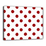Polka Dots - Dark Candy Apple Red on White Canvas 20  x 16  (Stretched)