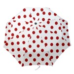 Polka Dots - Dark Candy Apple Red on White Folding Umbrella
