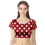 Polka Dots - White on Dark Red Short Sleeve Crop Top (Tight Fit)