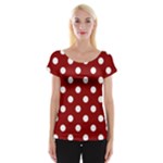 Polka Dots - White on Dark Red Women s Cap Sleeve Top