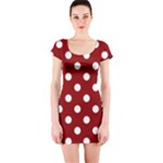 Polka Dots - White on Dark Red Short Sleeve Bodycon Dress