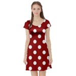 Polka Dots - White on Dark Red Short Sleeve Skater Dress