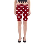 Polka Dots - White on Dark Red Yoga Cropped Leggings