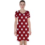Polka Dots - White on Dark Red Short Sleeve Nightdress