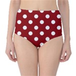 Polka Dots - White on Dark Red High-Waist Bikini Bottoms