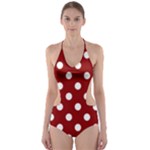 Polka Dots - White on Dark Red Cut-Out One Piece Swimsuit