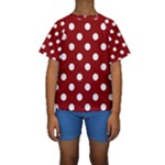 Polka Dots - White on Dark Red Kid s Short Sleeve Swimwear