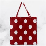 Polka Dots - White on Dark Red Grocery Tote Bag