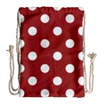 Polka Dots - White on Dark Red Drawstring Bag (Large)