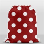 Polka Dots - White on Dark Red Drawstring Bag (Small)