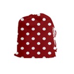 Polka Dots - White on Dark Red Drawstring Pouch (L)