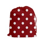 Polka Dots - White on Dark Red Drawstring Pouch (XL)