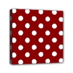 Polka Dots - White on Dark Red Mini Canvas 6  x 6  (Stretched)