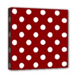 Polka Dots - White on Dark Red Mini Canvas 8  x 8  (Stretched)