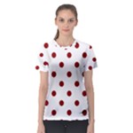 Polka Dots - Dark Red on White Women s Sport Mesh Tee