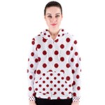 Polka Dots - Dark Red on White Women s Zipper Hoodie